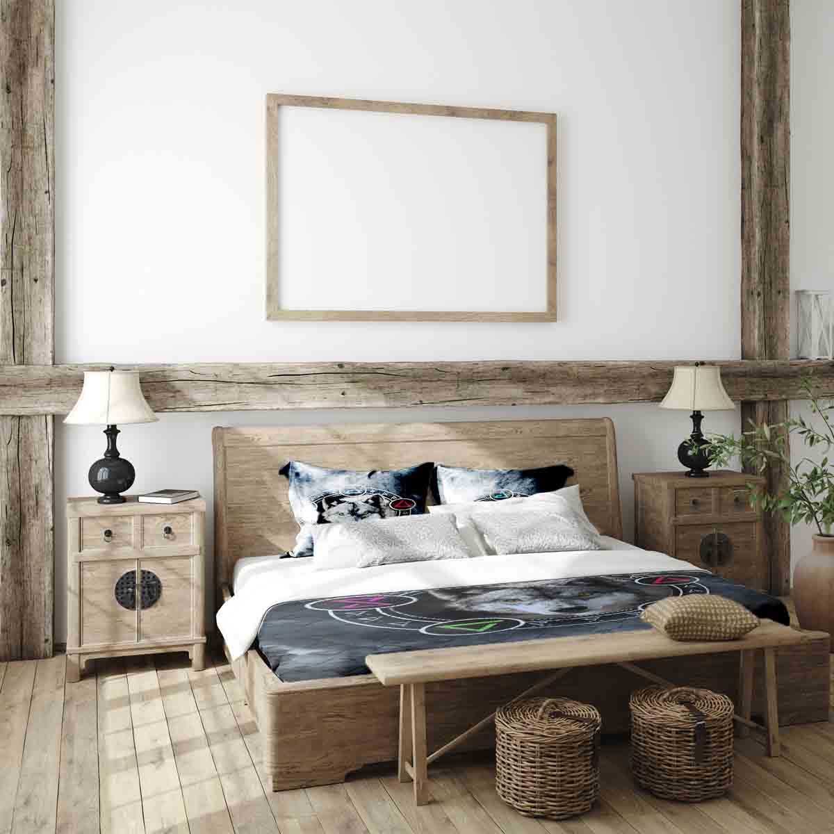 Therapy blankets bedding set gray with wolf