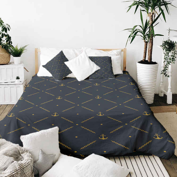 Therapy blanket and bedding set, blue with anchor.