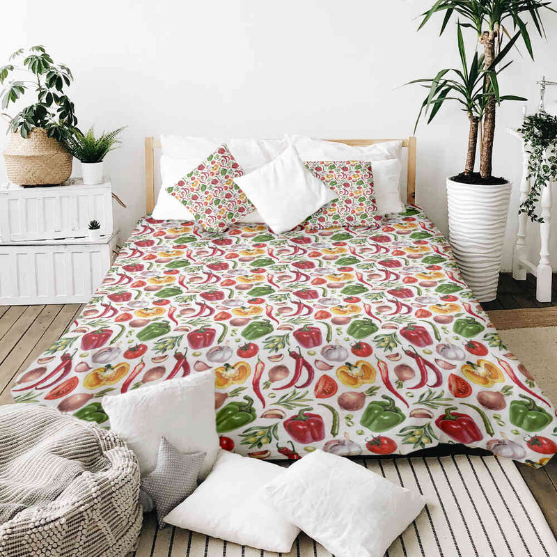 Set de ropa de cama con mantas terapéuticas y verduras