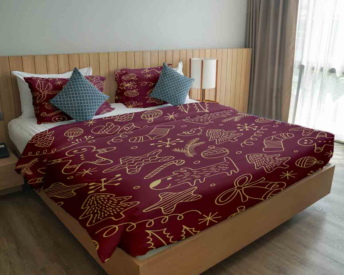 Juego de ropa de cama con manta terapéutica roja con divertidos motivos navideños