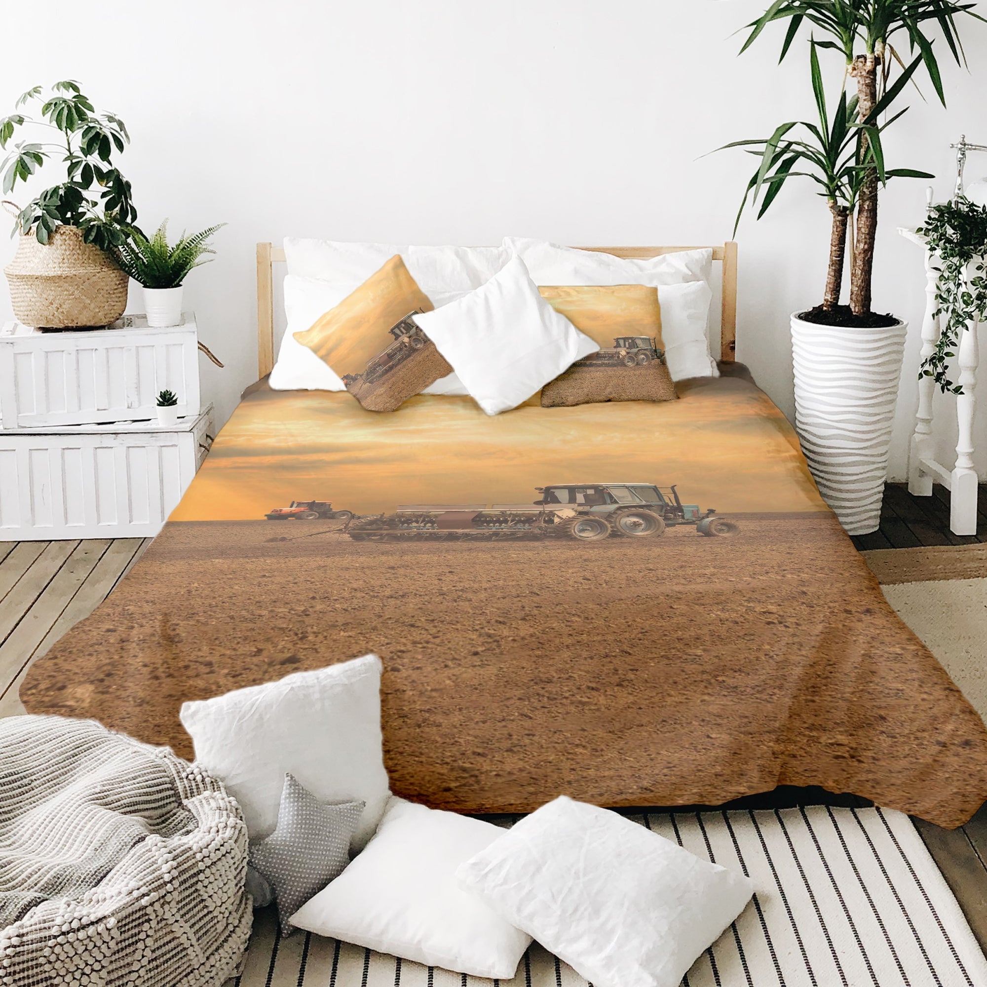 Therapy blankets bedding set two tractors