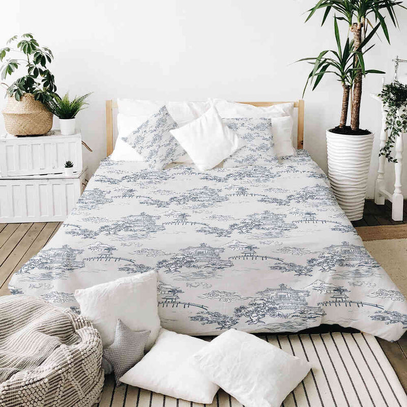 Therapy blanket bedding set, grey, Great Wall of China design.