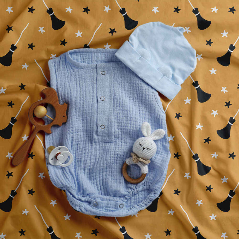 Juego de ropa de cama con manta terapéutica naranja con escoba de Potter