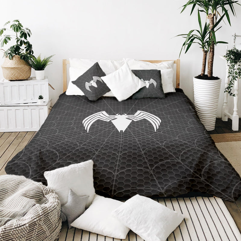 Juego de ropa de cama con manta terapéutica negra con araña