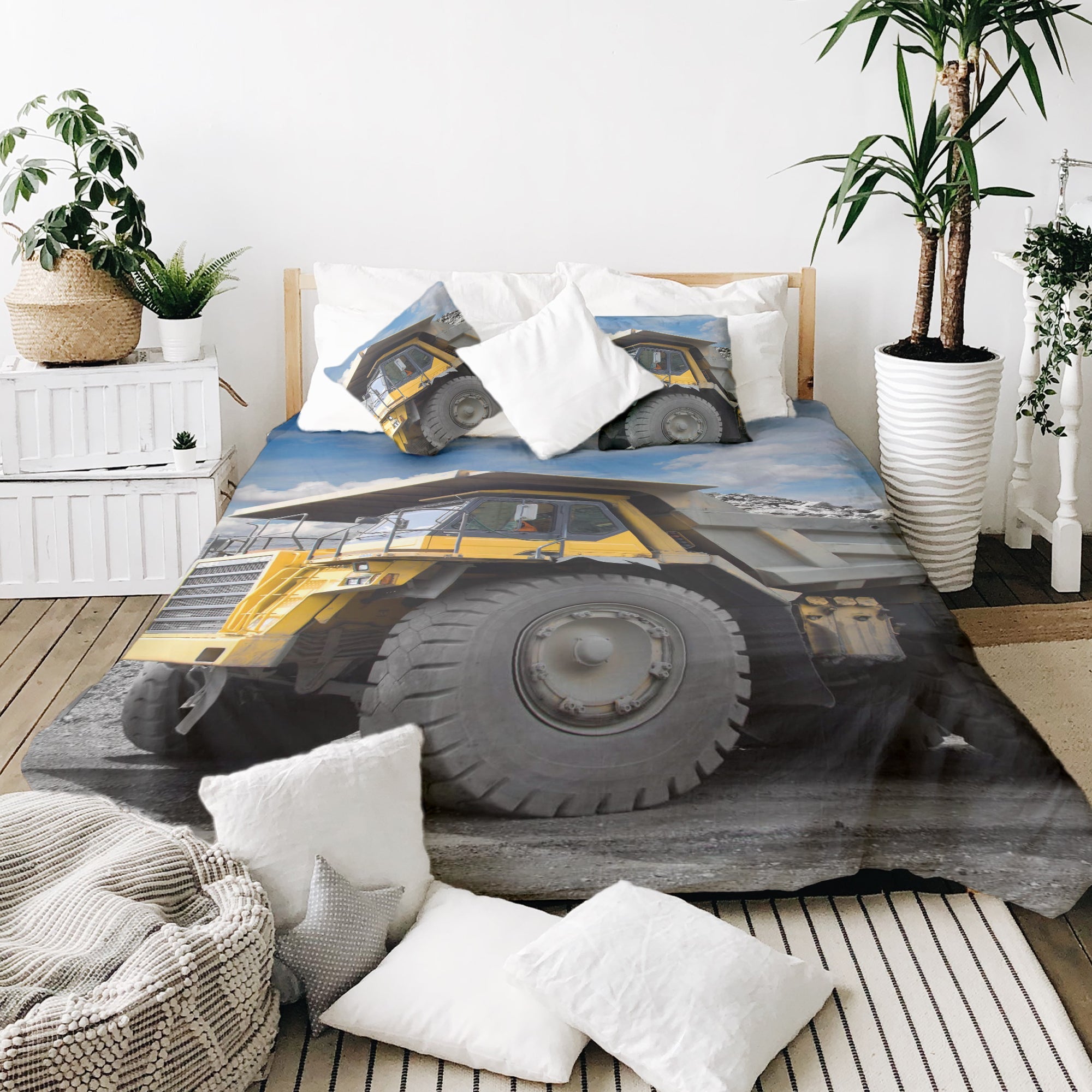 Set di biancheria da letto con coperta terapeutica camion giallo