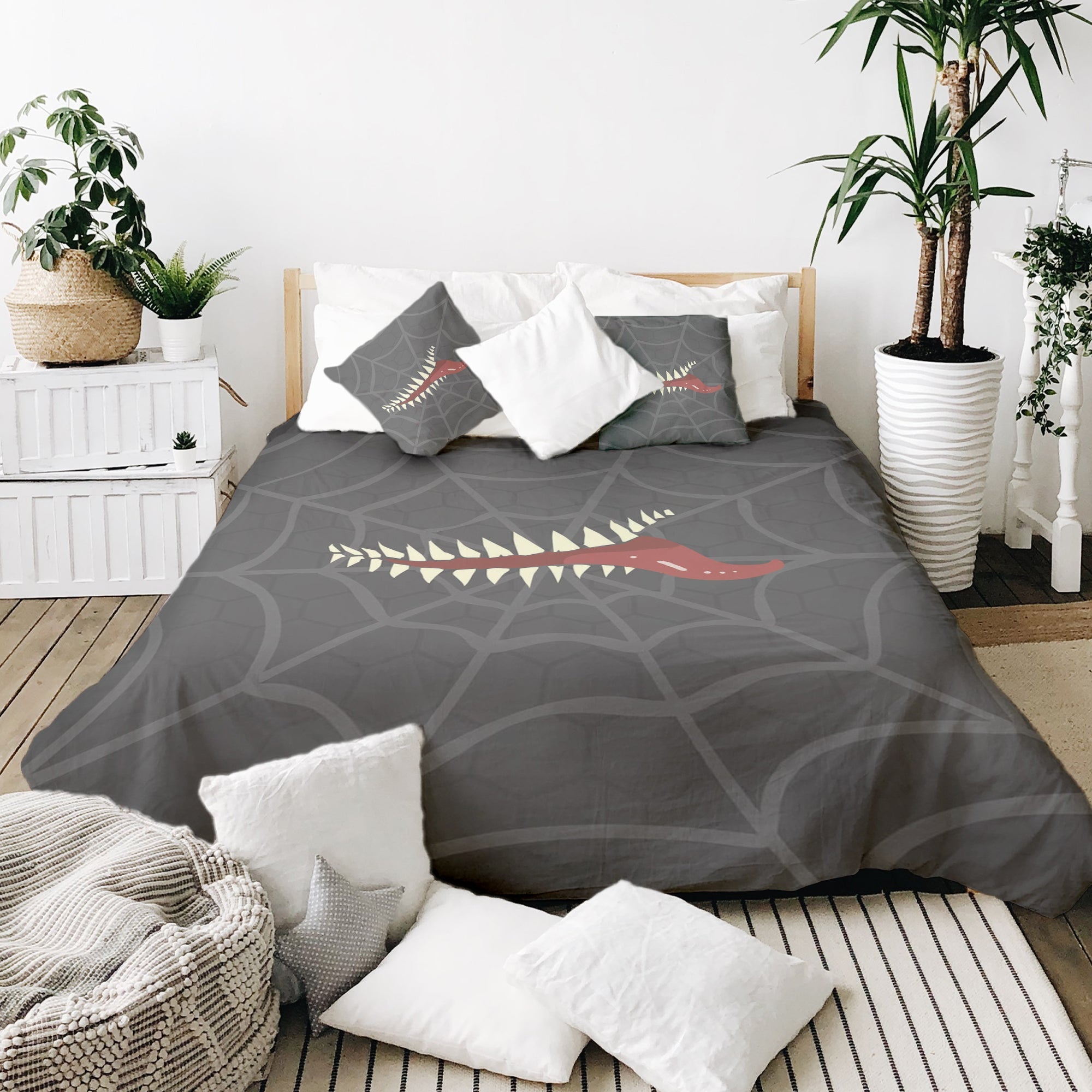 Therapy blankets bedding set gray spiderweb