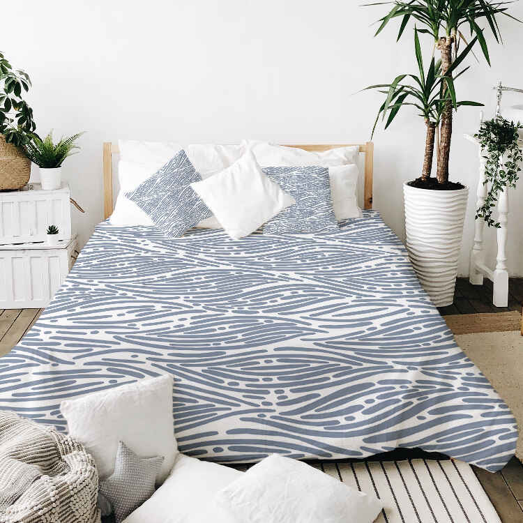 Therapy blankets bedding set, wavy pattern, blue.