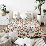 Therapy blanket bedding set, white with many chickens.