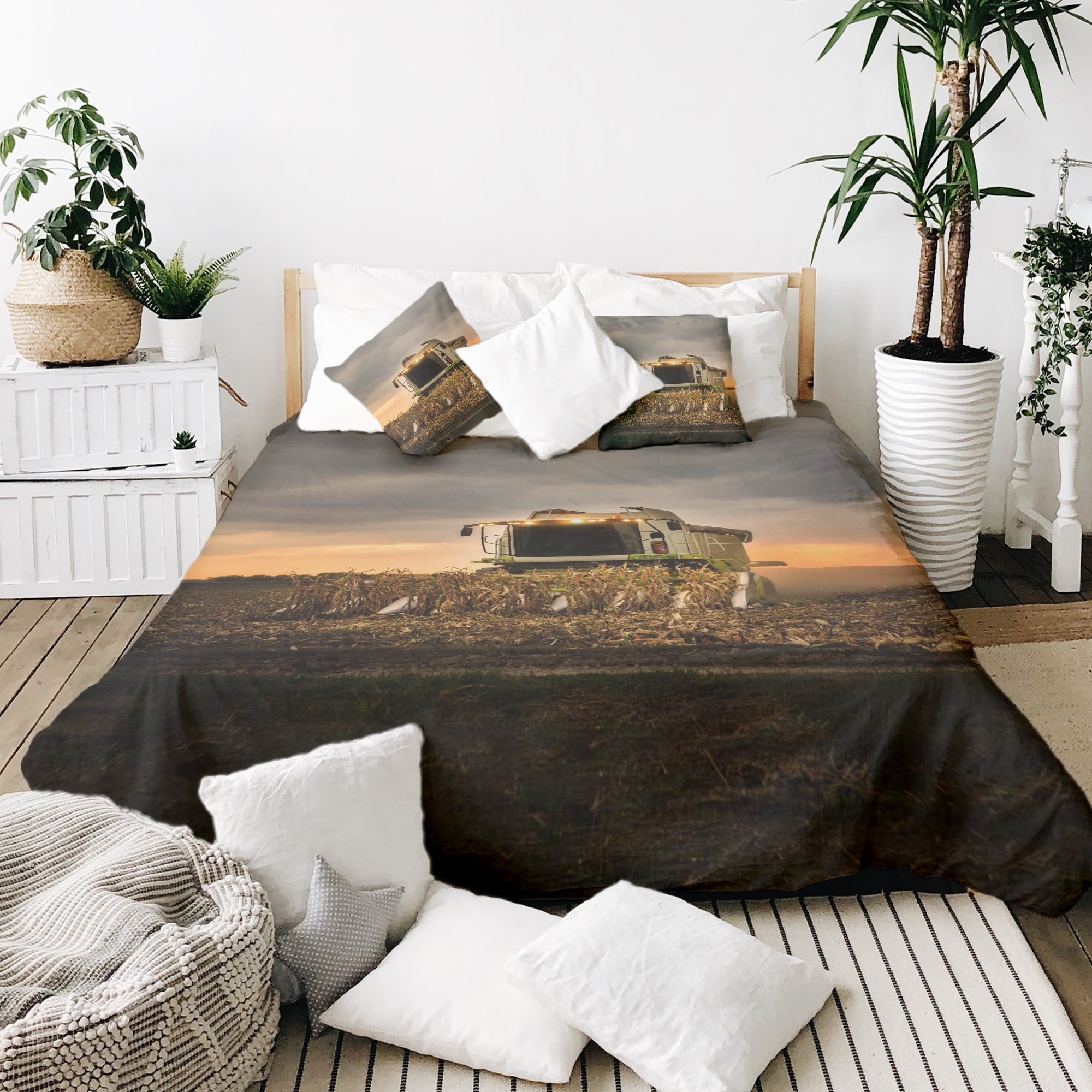 Therapy blankets bedding set brown threshing machine