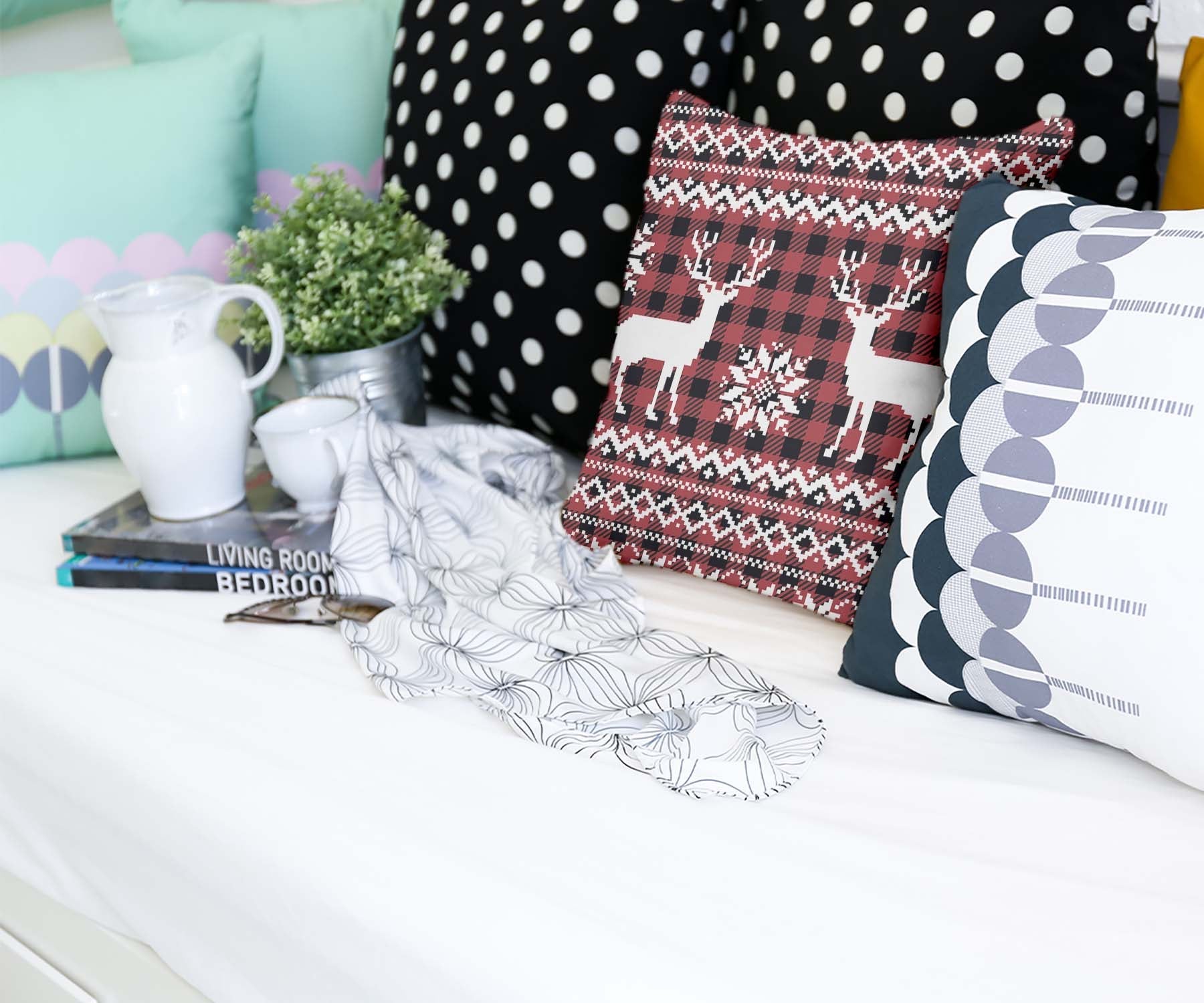 Health pillow checkered with reindeer