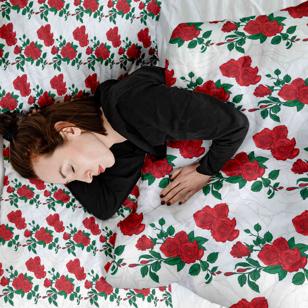 Therapy blankets bedding set white with rose bush