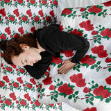 Therapy blanket and bedding set, white with rose bush.