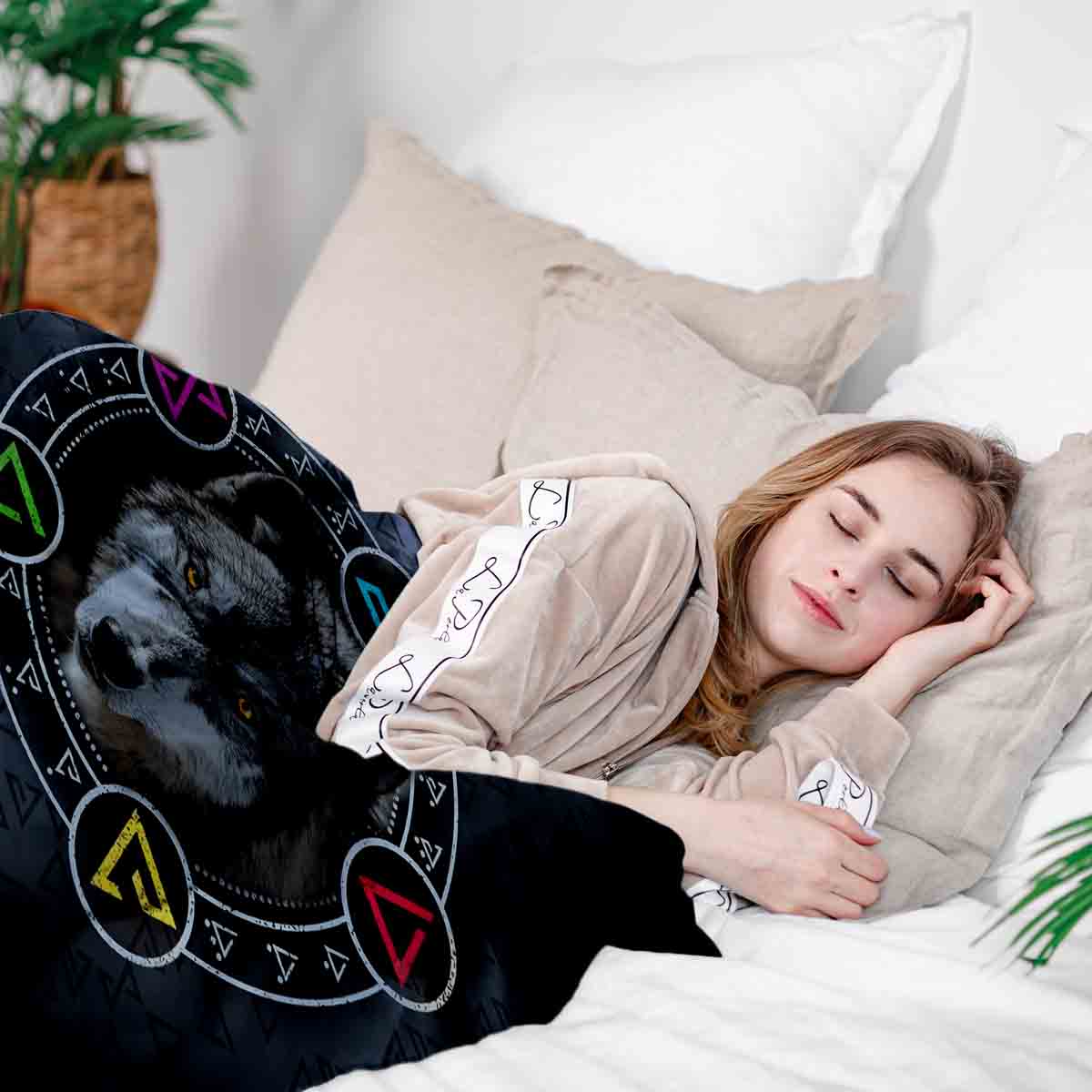 Original therapy blanket - cotton cover gray with wolf