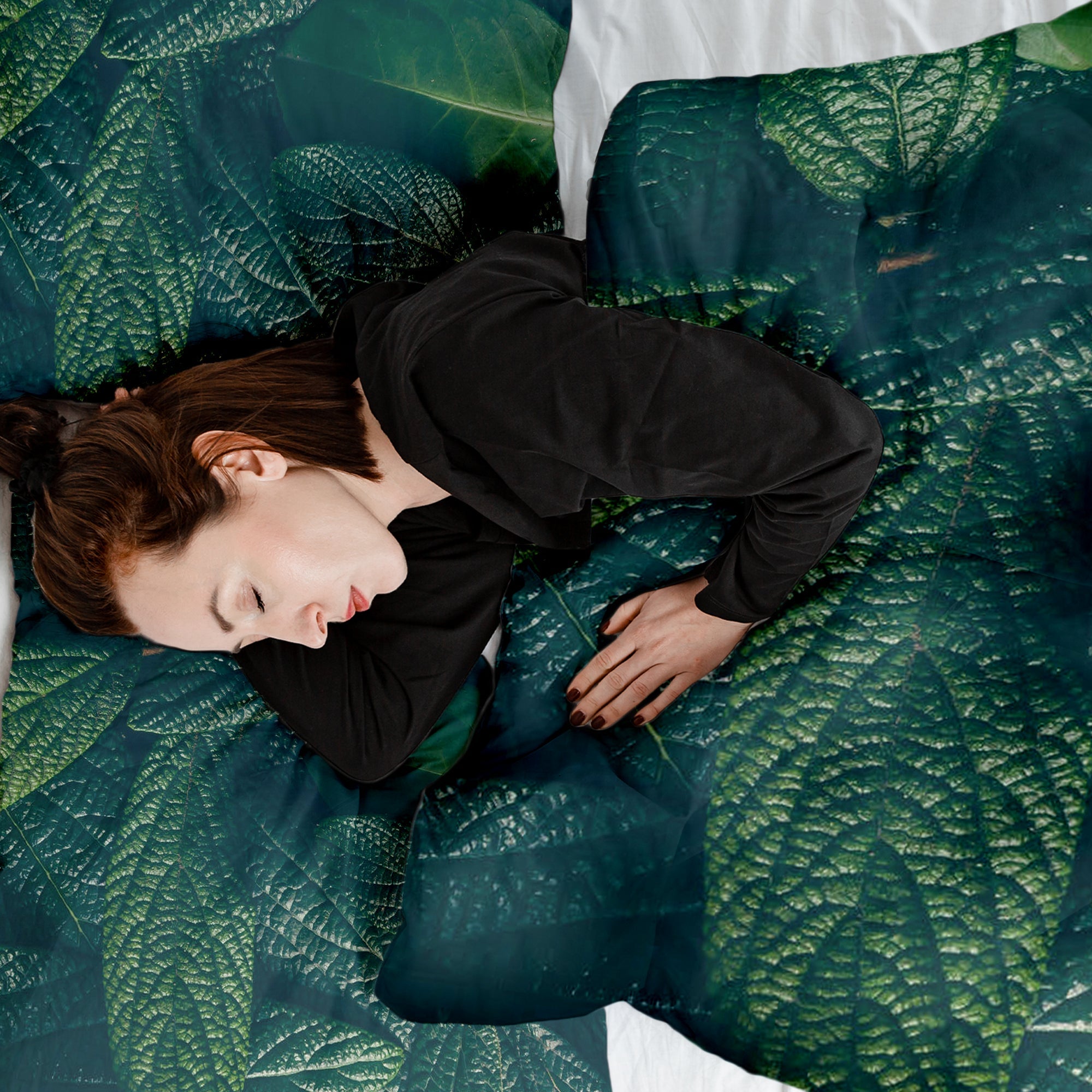 Therapy blankets bedding set green leaves