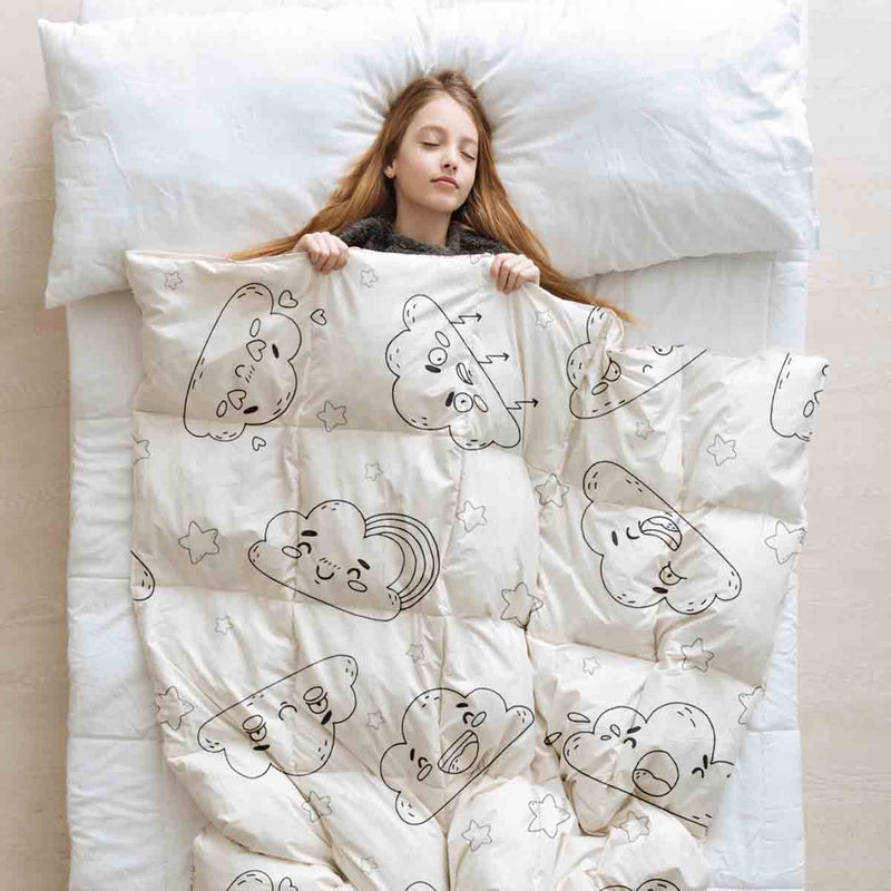 Set di biancheria da letto con coperte terapeutiche bianco con nuvole divertenti