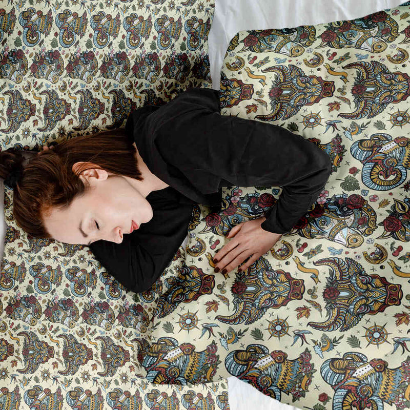 Therapy blankets and bedding set with colorful animal heads.