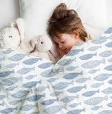 Therapy blanket and bedding set, blue fish design.