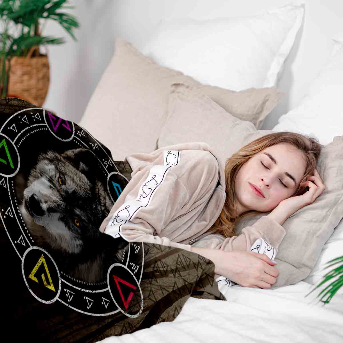 Therapiedekens beddengoed set bruin met wolf