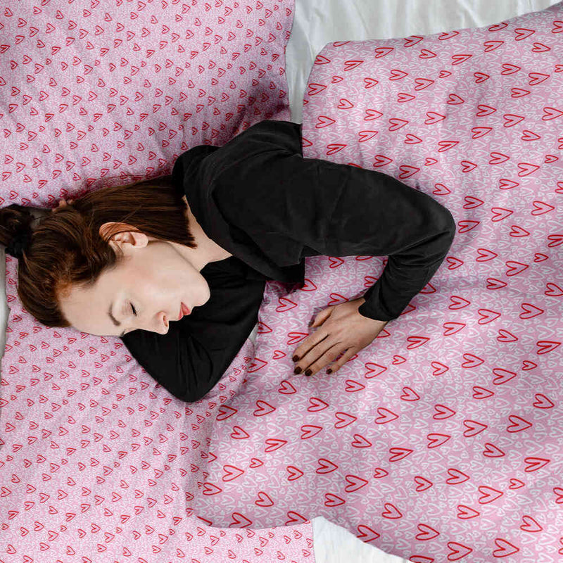 Set di biancheria da letto con coperta terapeutica rosa con cuori rossi