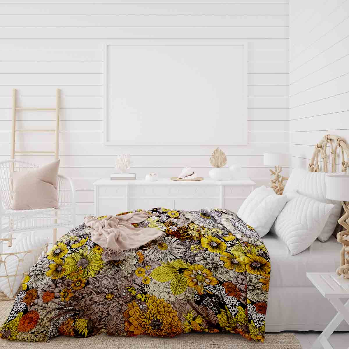 Original therapy blanket - cotton cover yellow flowers