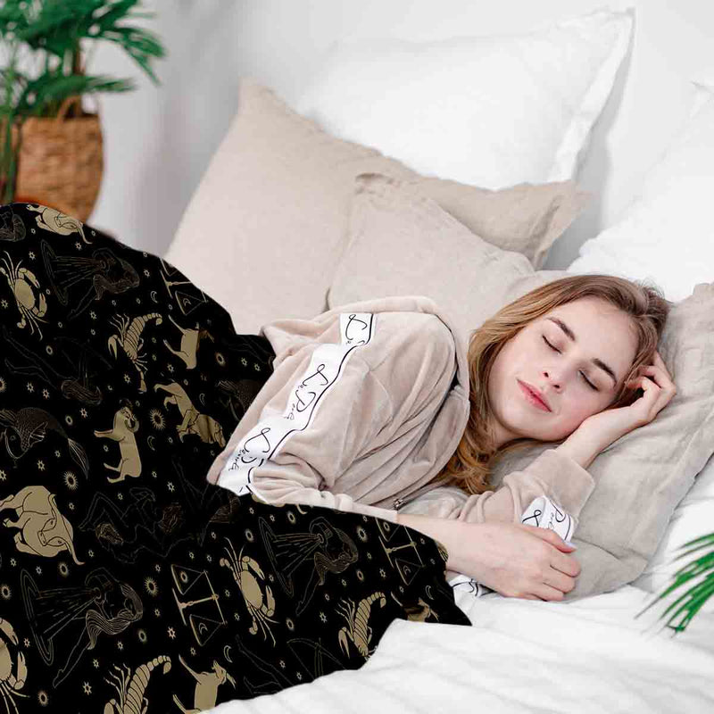 Set di biancheria da letto con coperta terapeutica nero costellazioni
