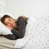Therapy blanket and bedding set, white with golden stars.
