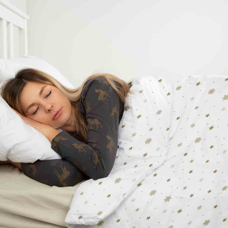 Therapy blanket and bedding set, white with golden stars.