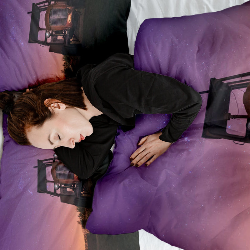 Therapy blanket and bedding set, purple with tractor.