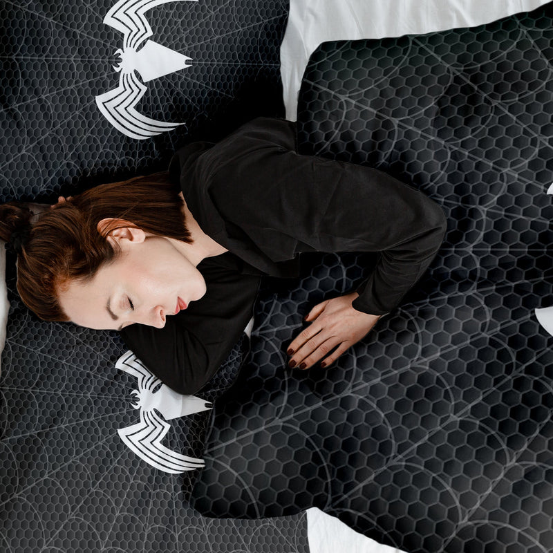 Juego de ropa de cama con manta terapéutica negra con araña