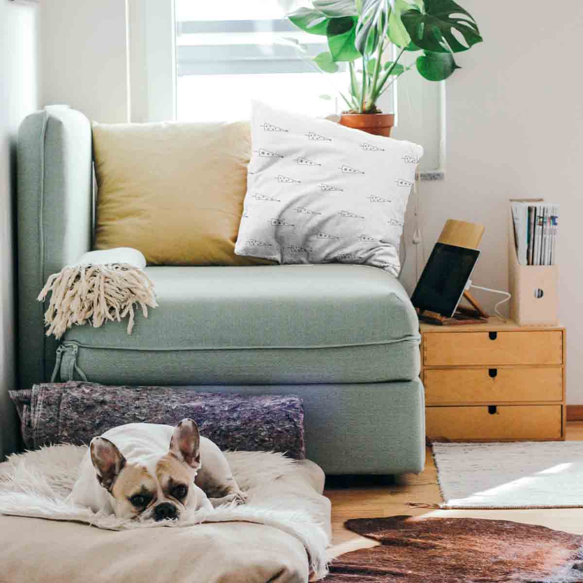 Almohada de salud blanca con abetos grises