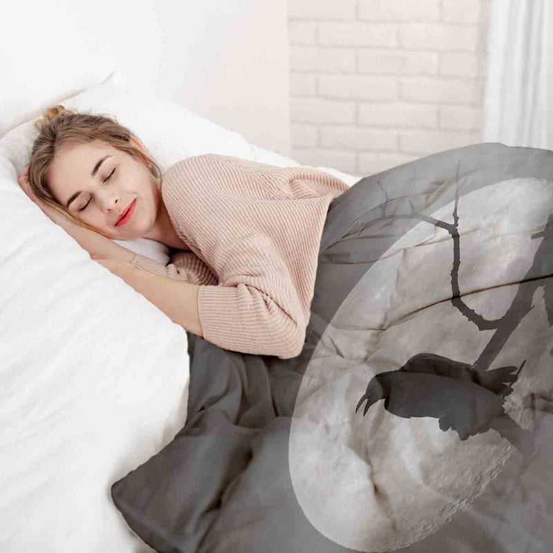 Juego de ropa de cama con manta terapéutica Cuervo a la luz de la luna