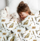 Set de ropa de cama con mantas terapéuticas blancas con búhos