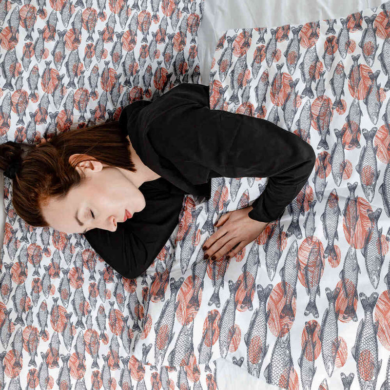 Therapy blanket and bedding set, grey fish.