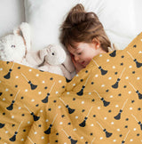 Juego de ropa de cama con manta terapéutica naranja con escoba de Potter