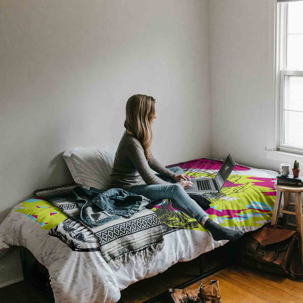 Originele therapiedeken - katoenen hoes schedel kleurrijk