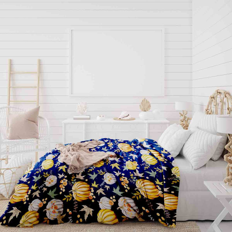 Therapy blanket and bedding set, blue with pumpkins.
