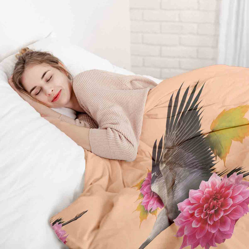 Set de ropa de cama con manta terapéutica naranja con grulla