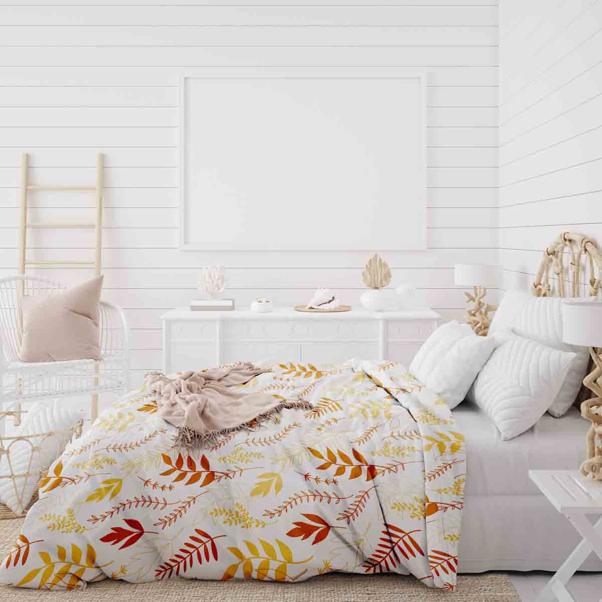 Therapy blankets bedding set white with autumn branches