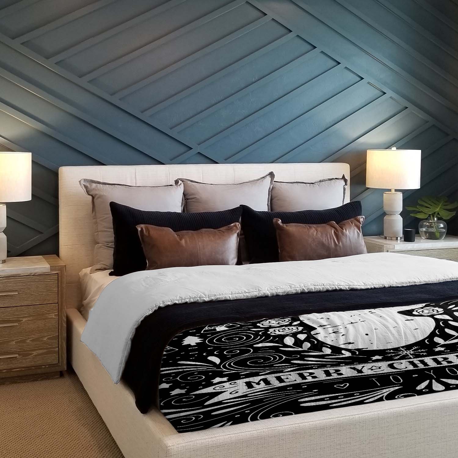 Juego de ropa de cama con manta terapéutica negro Feliz Navidad