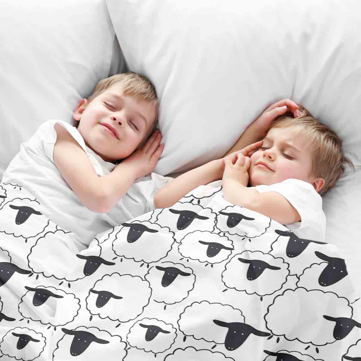 Couverture thérapeutique originale - Housse en coton blanc avec moutons