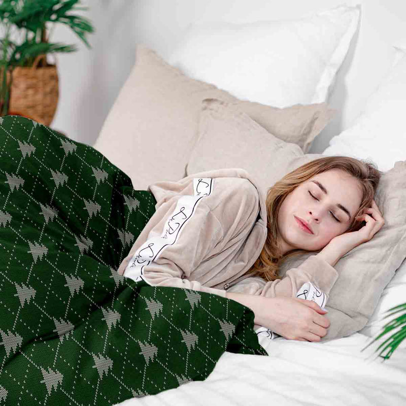 Therapy blanket bedding set, green with fir trees.
