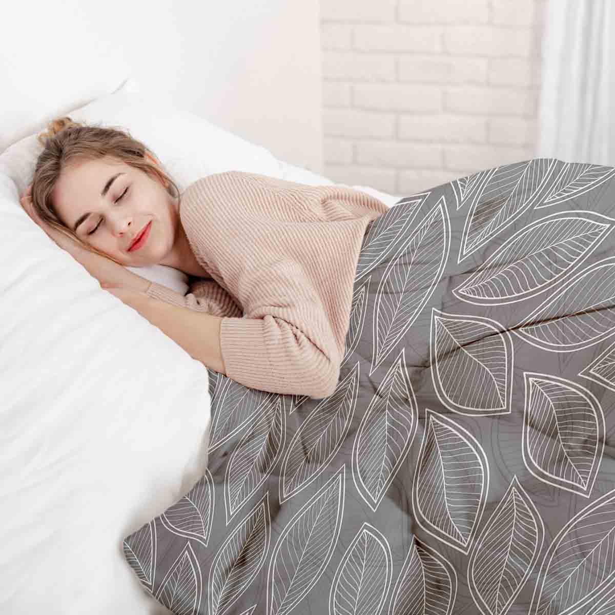 Couverture thérapeutique originale - Housse en coton grise avec feuilles de palmier blanches