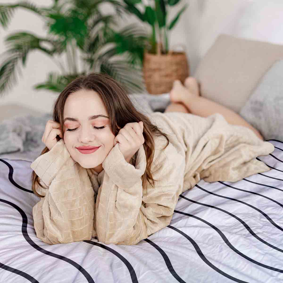 Manta terapéutica original - Funda de algodón con patrón de ondas gris claro