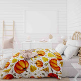 Therapy blanket and bedding set, white with large pumpkins.