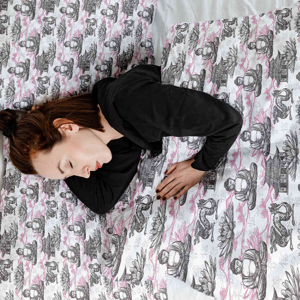 Set di biancheria da letto con coperta terapeutica e Buddha rosa