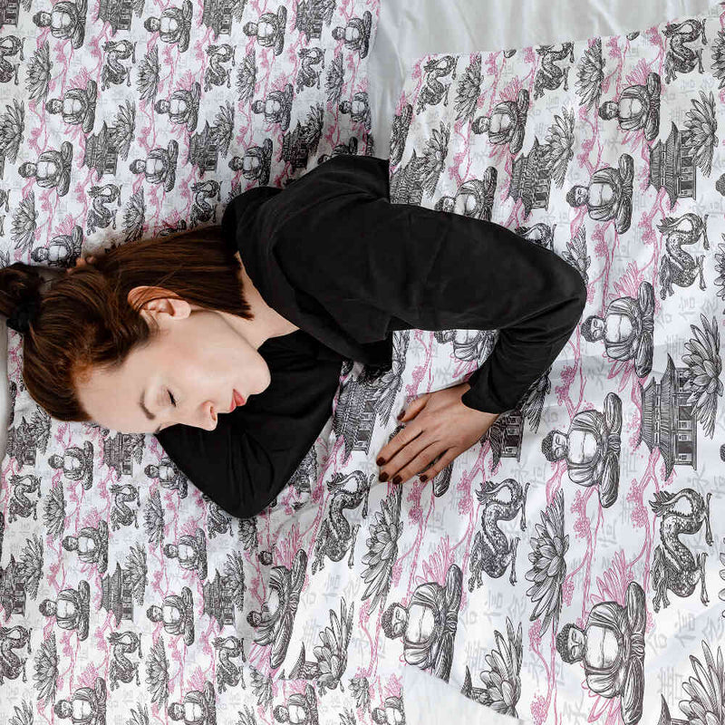 Set de ropa de cama con manta terapéutica y Buda rosa