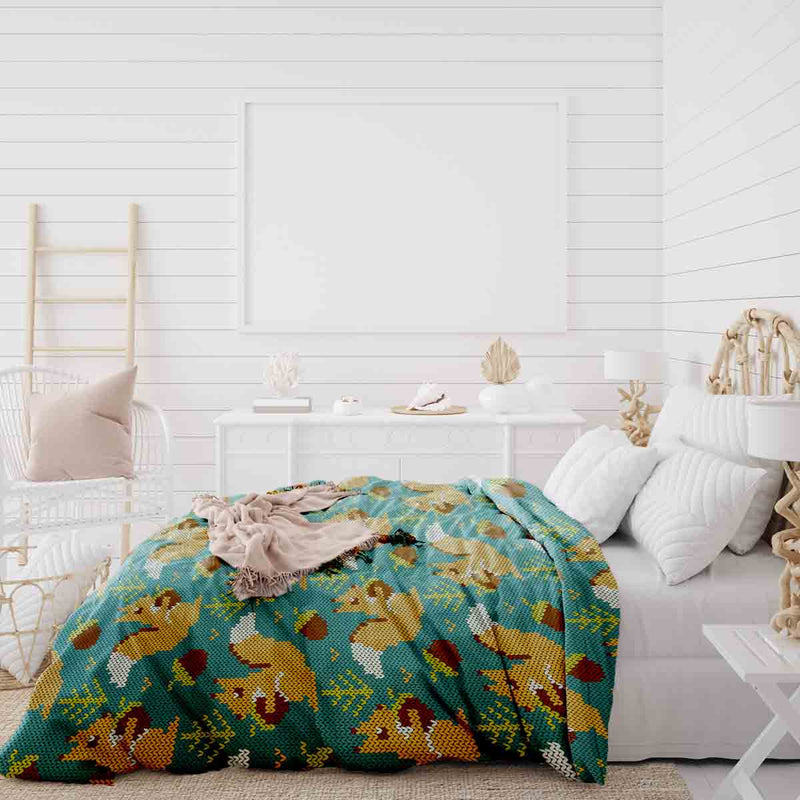 Set di biancheria da letto con coperta terapeutica verde con scoiattolo