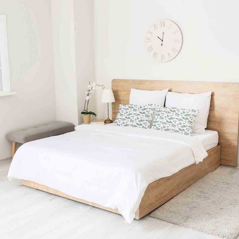 White health pillow with eucalyptus branches