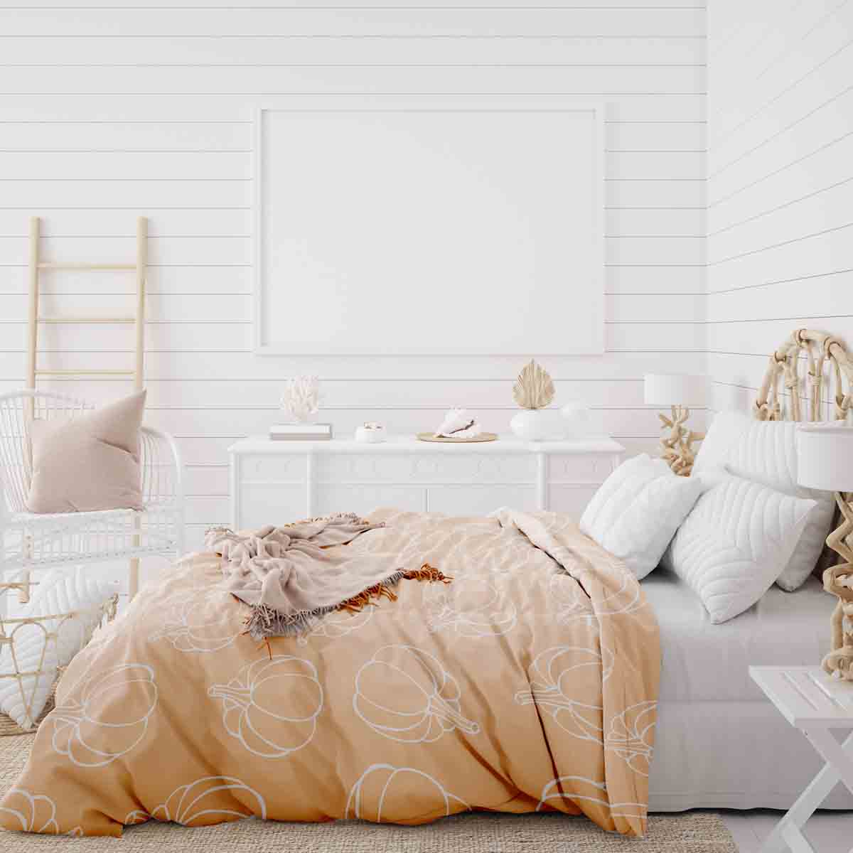 Set di biancheria da letto con coperta terapeutica arancione con zucca