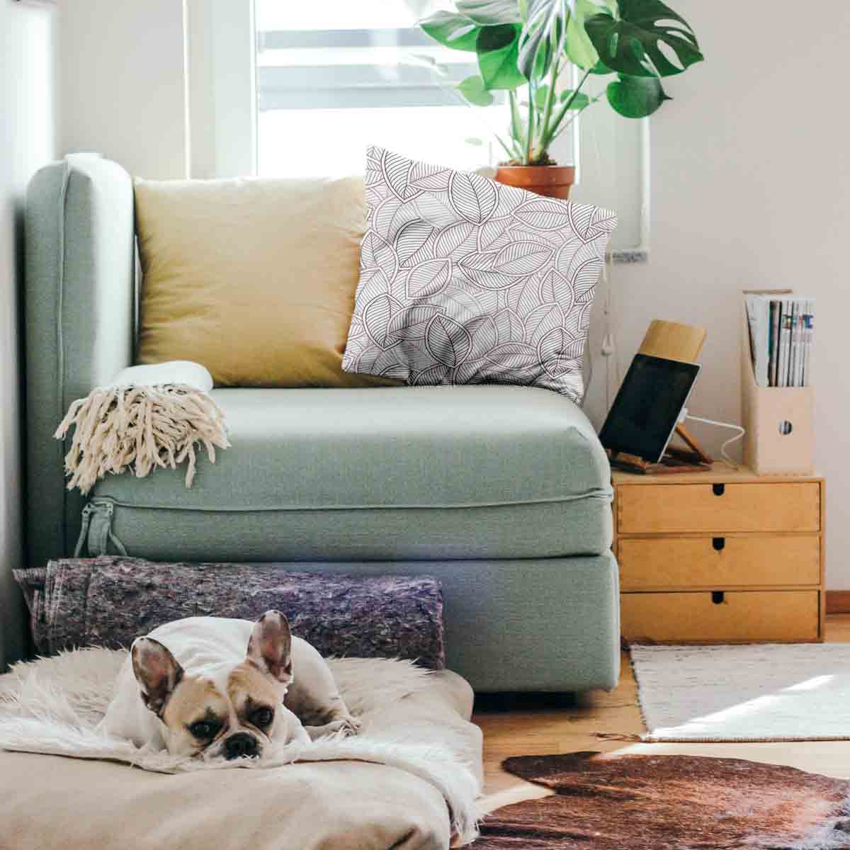 Gezondheidskussen met grijze palmbladeren